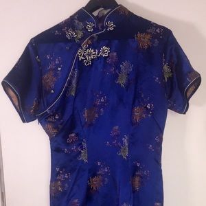 Cheongsam/Qipao Ankle Length Sapphire Dress
